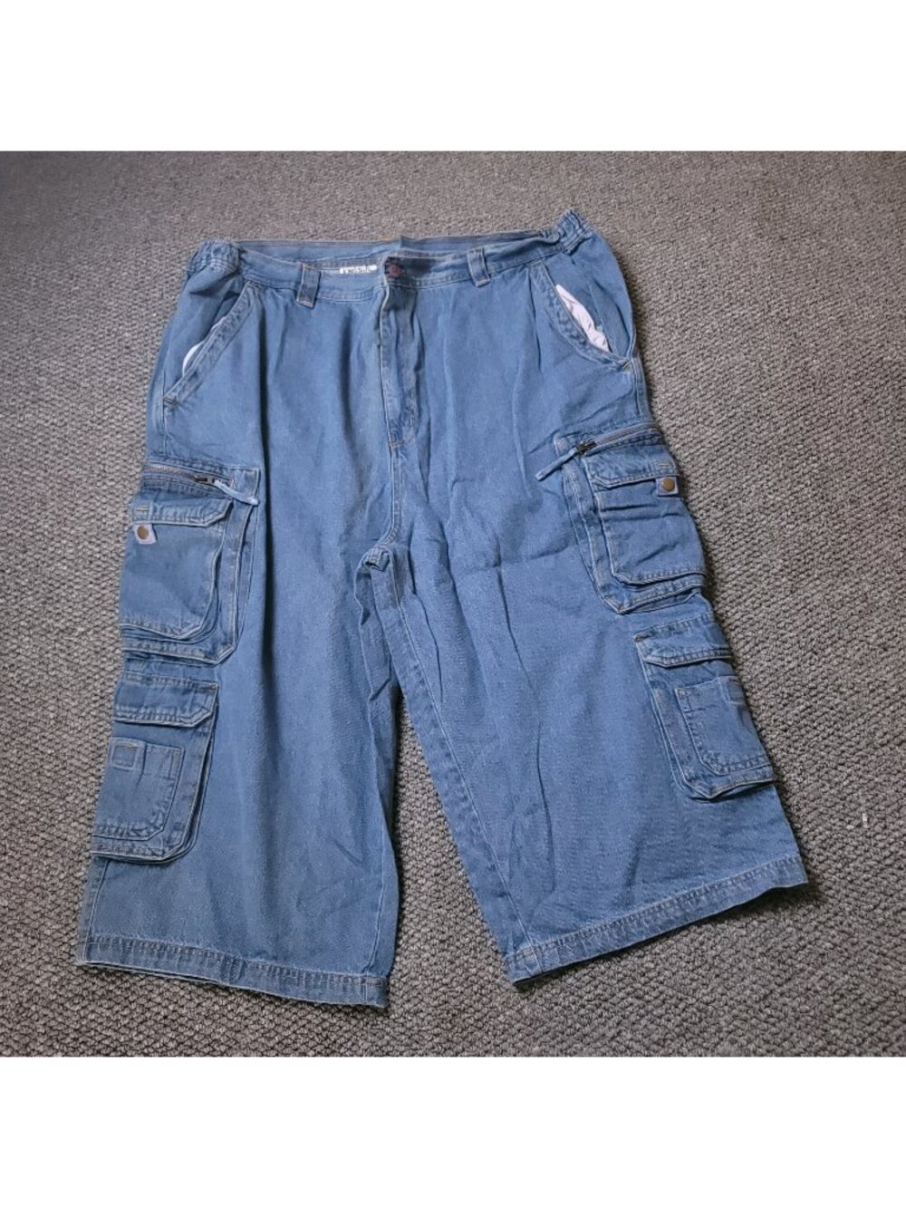KingSize Cargo Jean Shorts Mens 44 Big Tall Elastic Blue Jorts Denim y2K Zip